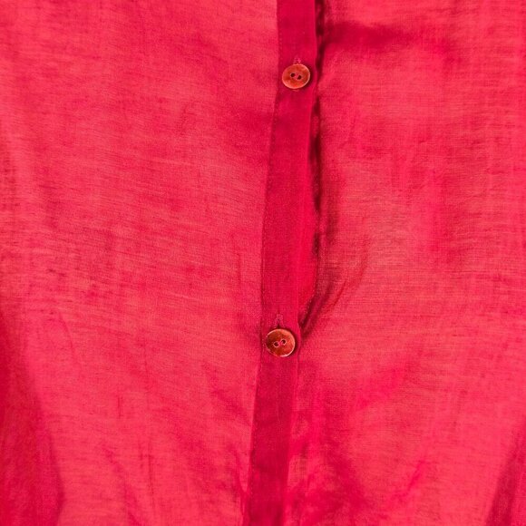 Eileen Fisher Size Large Red Sheer Blouse Button Front Round Neck Long Sleeve - Picture 4 of 12
